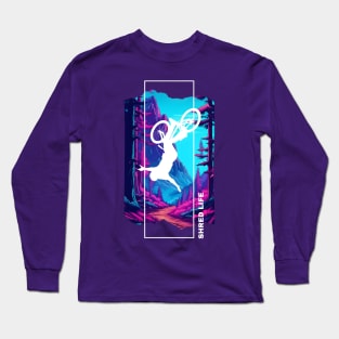 Shred Life - Neon Mountain Biking - AI Art Long Sleeve T-Shirt